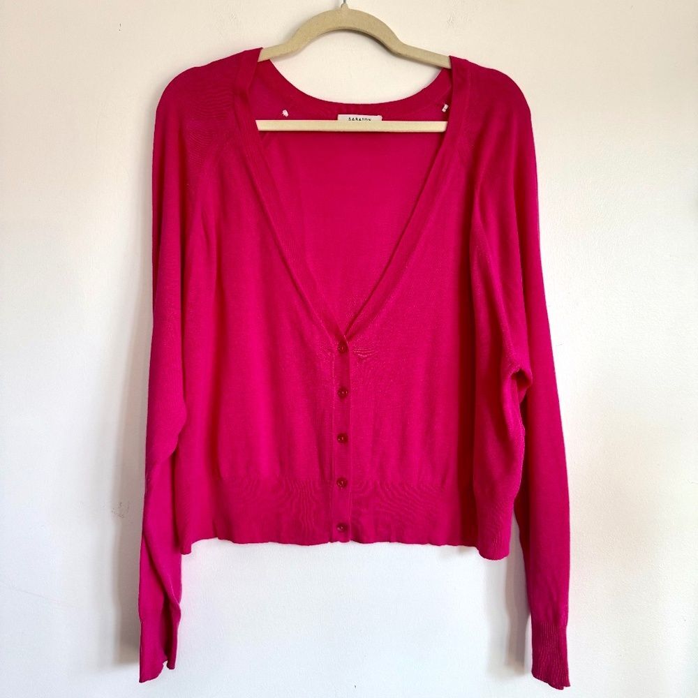 Babaton Aritzia Hot Pink Cotton Blend Cardigan Sweater | Size M